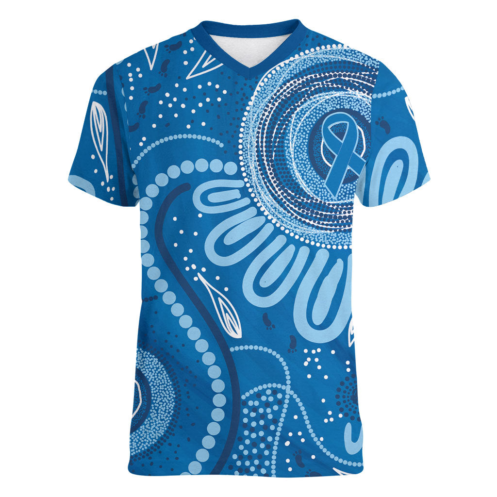 Australia Indigenous Women V-Neck T-Shirt Blue Ribbon Prostate Cancer Month
