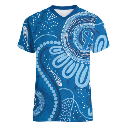 Australia Indigenous Women V-Neck T-Shirt Blue Ribbon Prostate Cancer Month
