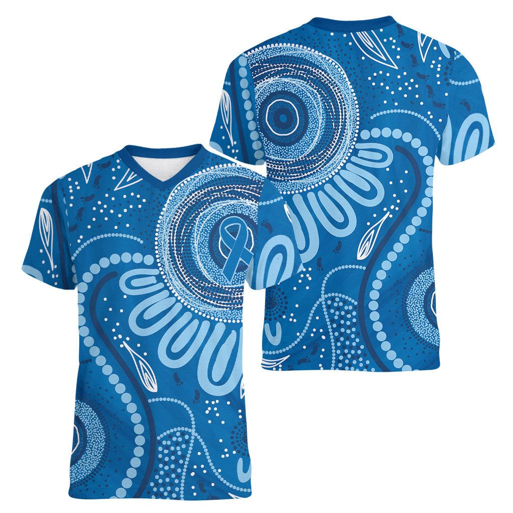 Australia Indigenous Women V-Neck T-Shirt Blue Ribbon Prostate Cancer Month