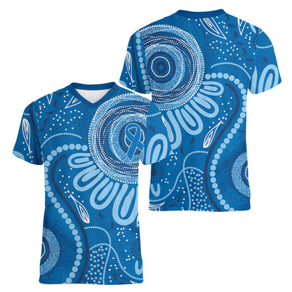 Australia Indigenous Women V-Neck T-Shirt Blue Ribbon Prostate Cancer Month