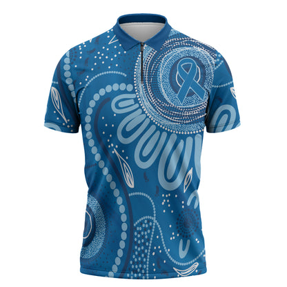 Australia Indigenous Zipper Polo Shirt Blue Ribbon Prostate Cancer Month