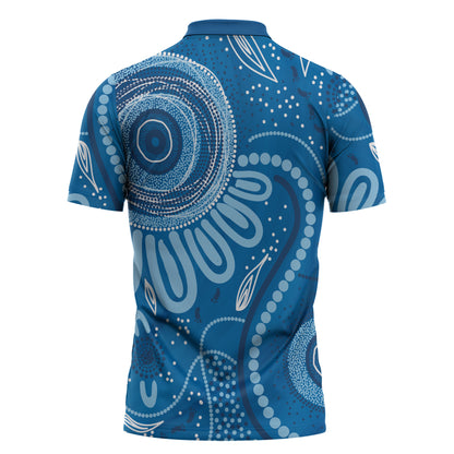 Australia Indigenous Zipper Polo Shirt Blue Ribbon Prostate Cancer Month