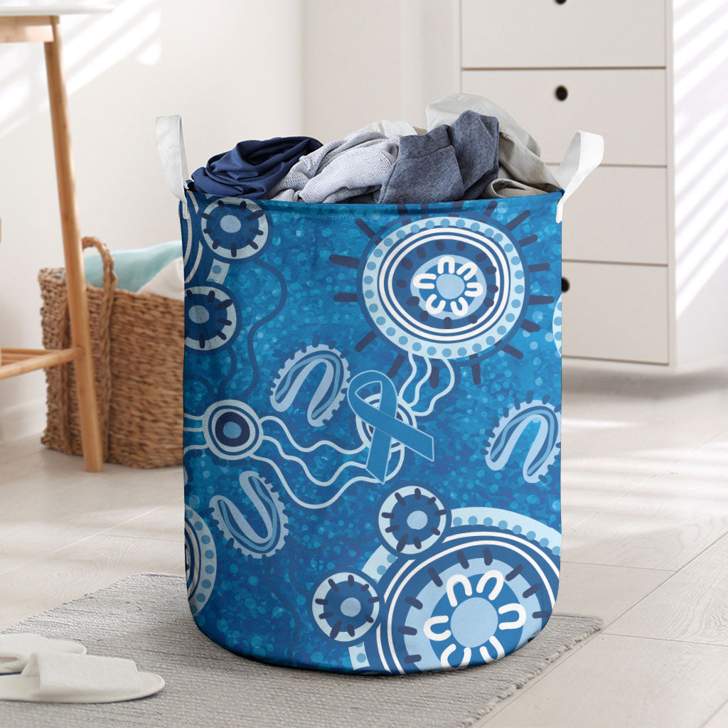 Australia Indigenous Prostate Cancer Prevention Laundry Basket Blue Ribbon Aboriginal Art