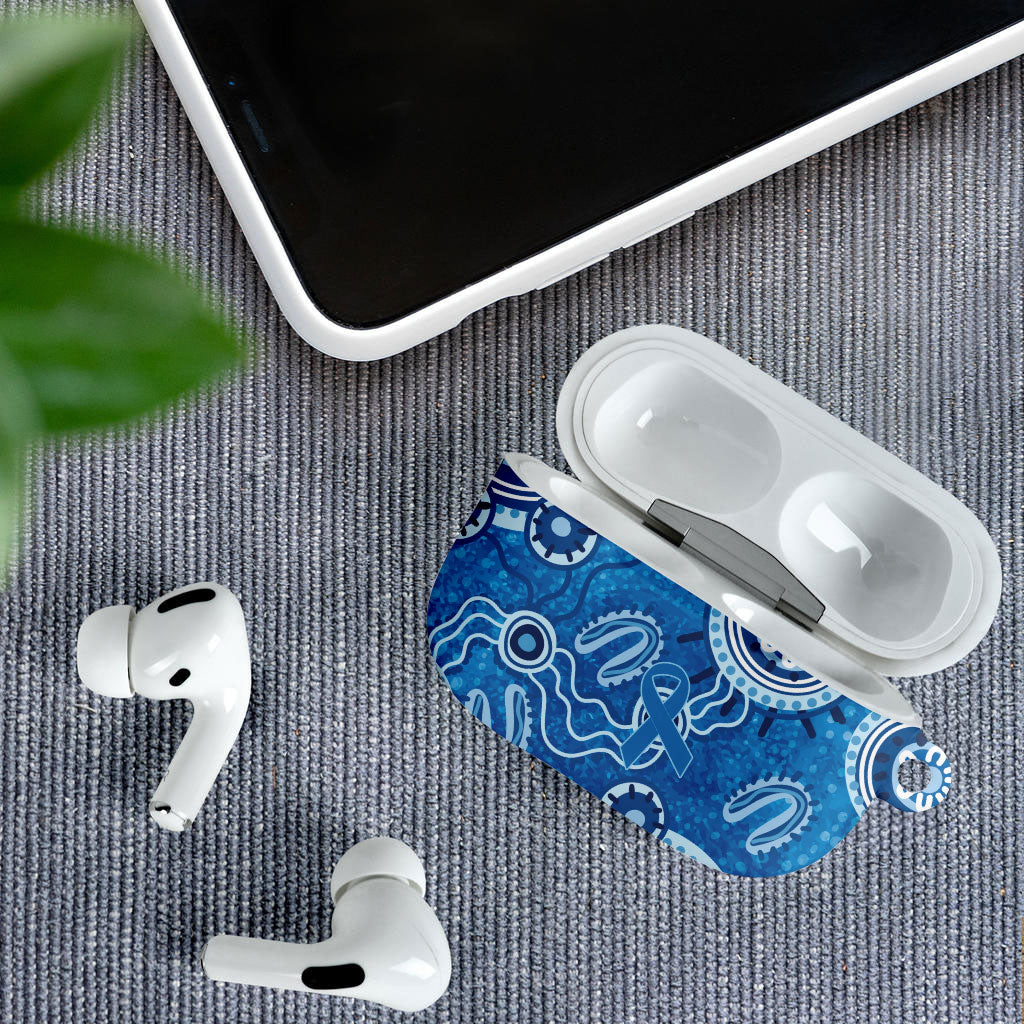Australia Indigenous Prostate Cancer Prevention AirPods Case Blue Ribbon Aboriginal Art