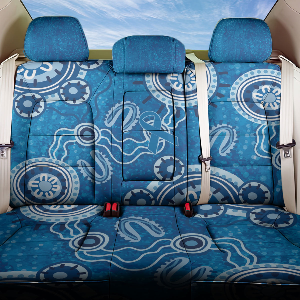 Australia Indigenous Prostate Cancer Prevention Back Car Seat Cover Blue Ribbon Aboriginal Art