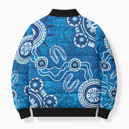 Australia Indigenous Prostate Cancer Prevention Bomber Puffer Jacket Blue Ribbon Aboriginal Art