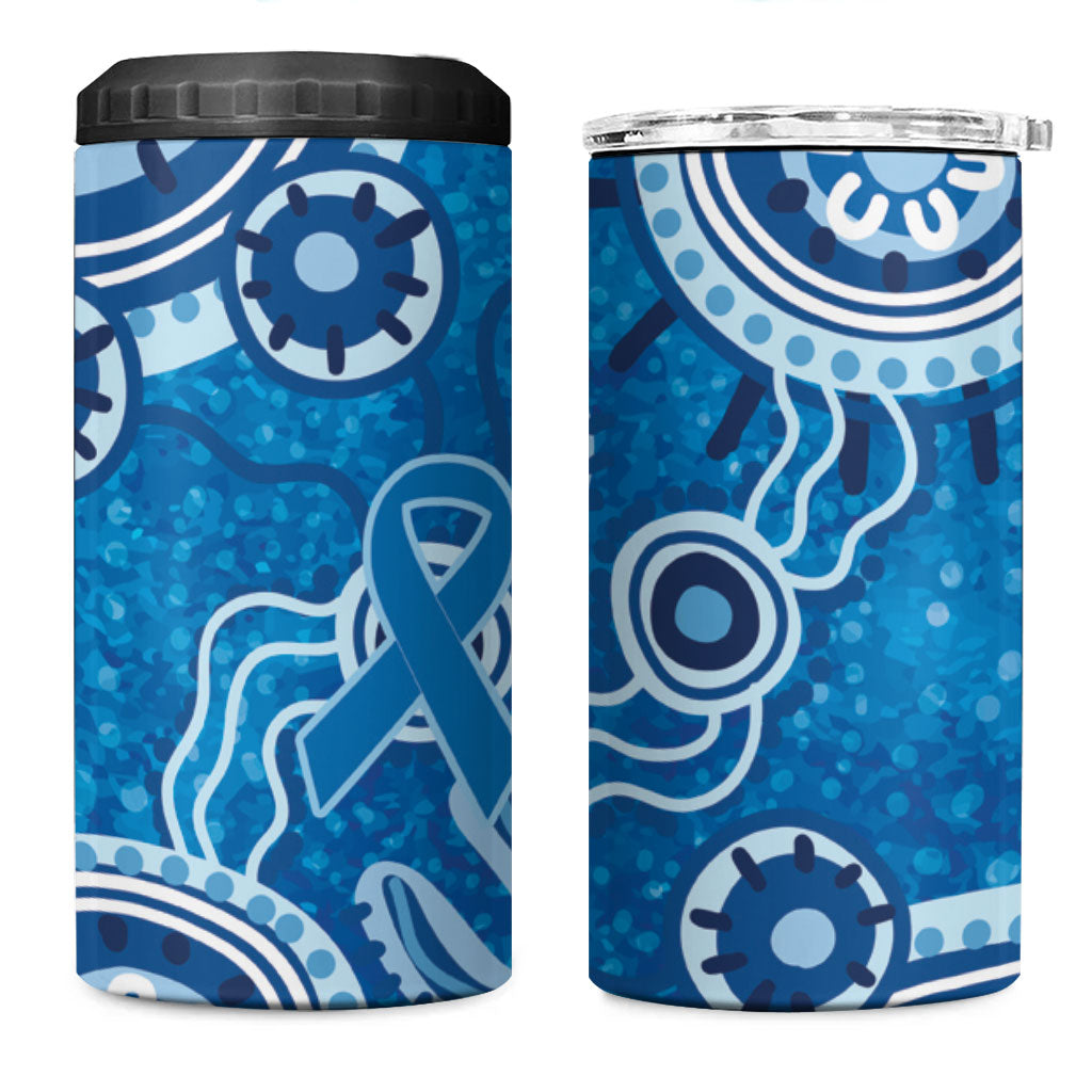 Australia Indigenous Prostate Cancer Prevention 4 in 1 Can Cooler Tumbler Blue Ribbon Aboriginal Art