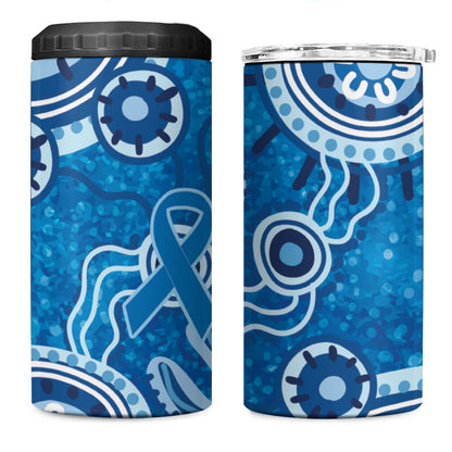 Australia Indigenous Prostate Cancer Prevention 4 in 1 Can Cooler Tumbler Blue Ribbon Aboriginal Art
