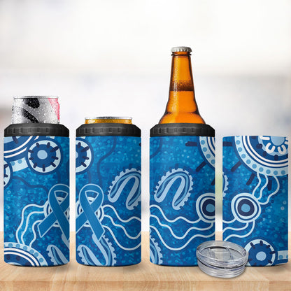 Australia Indigenous Prostate Cancer Prevention 4 in 1 Can Cooler Tumbler Blue Ribbon Aboriginal Art