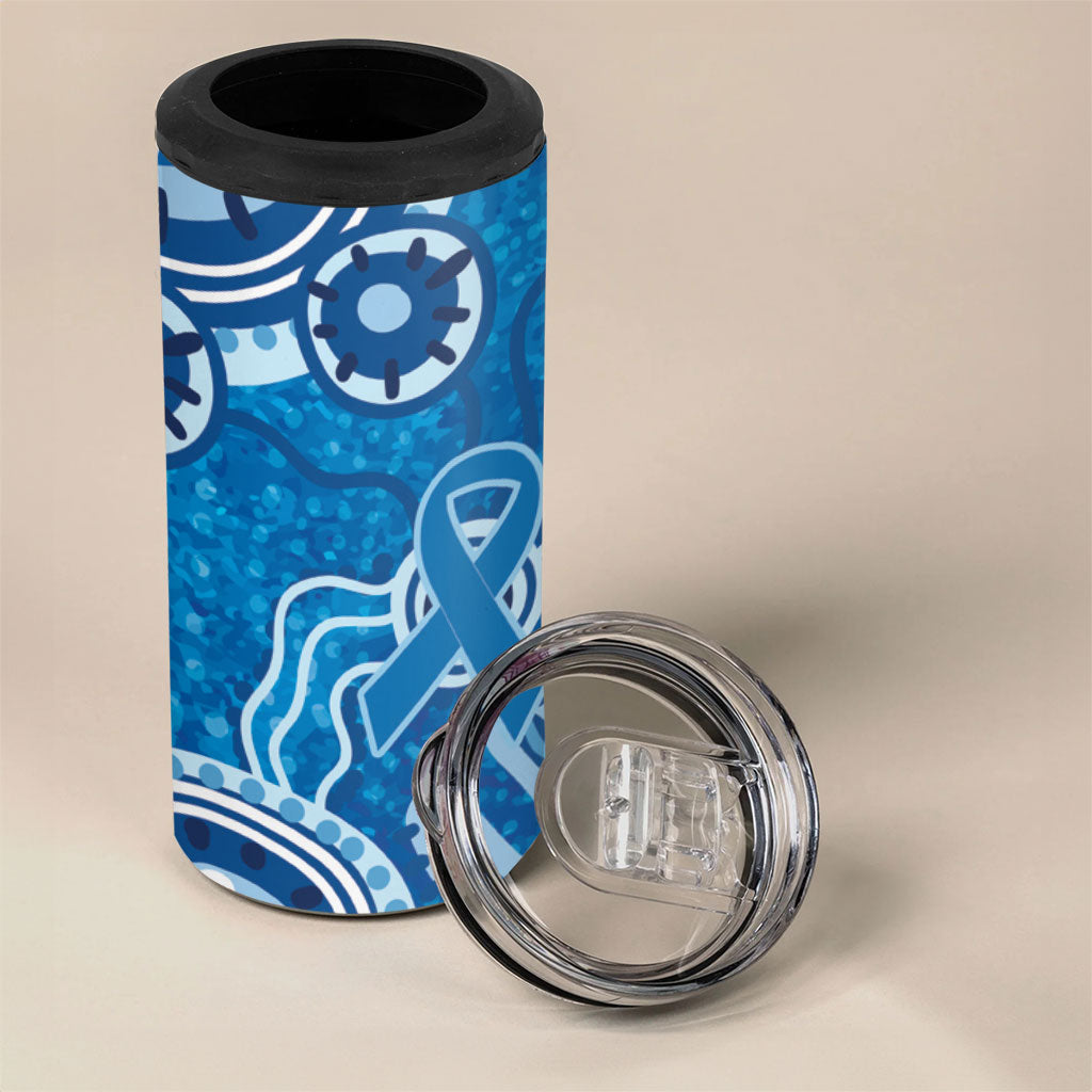 Australia Indigenous Prostate Cancer Prevention 4 in 1 Can Cooler Tumbler Blue Ribbon Aboriginal Art