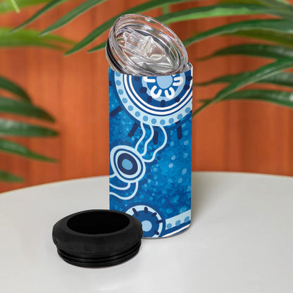 Australia Indigenous Prostate Cancer Prevention 4 in 1 Can Cooler Tumbler Blue Ribbon Aboriginal Art
