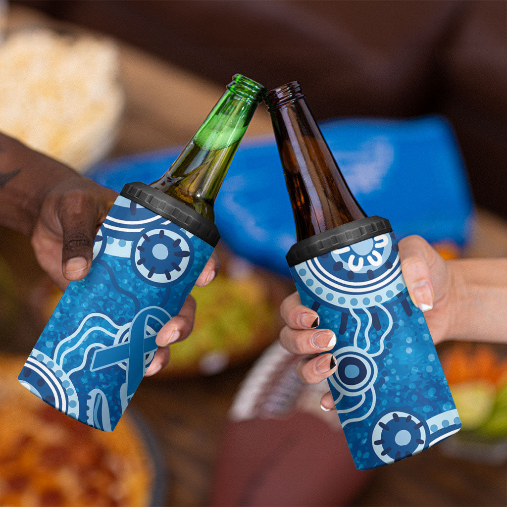 Australia Indigenous Prostate Cancer Prevention 4 in 1 Can Cooler Tumbler Blue Ribbon Aboriginal Art