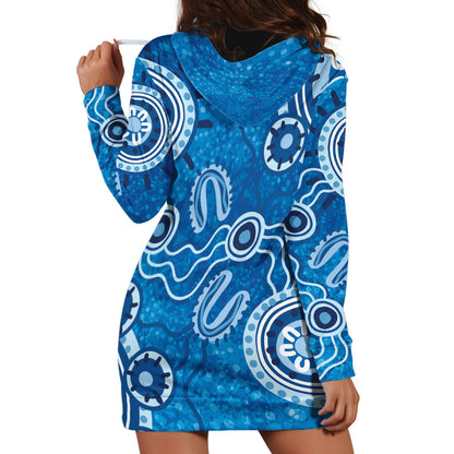 Australia Indigenous Prostate Cancer Prevention Hoodie Dress Blue Ribbon Aboriginal Art