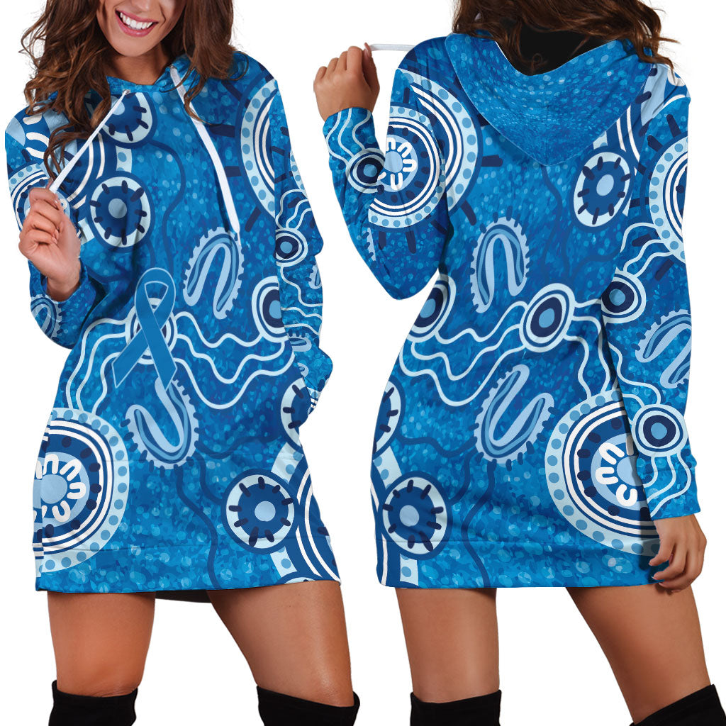 Australia Indigenous Prostate Cancer Prevention Hoodie Dress Blue Ribbon Aboriginal Art