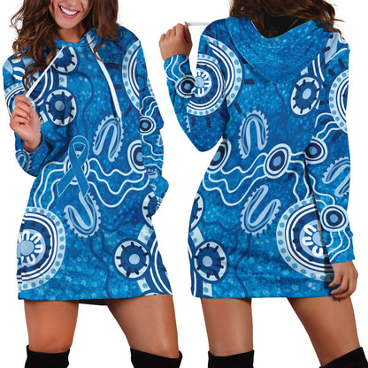 Australia Indigenous Prostate Cancer Prevention Hoodie Dress Blue Ribbon Aboriginal Art