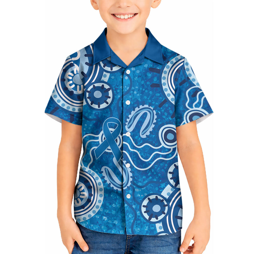 Australia Indigenous Prostate Cancer Prevention Kid Hawaiian Shirt Blue Ribbon Aboriginal Art
