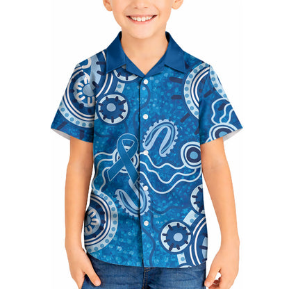 Australia Indigenous Prostate Cancer Prevention Kid Hawaiian Shirt Blue Ribbon Aboriginal Art