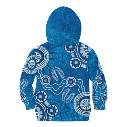Australia Indigenous Prostate Cancer Prevention Kid Hoodie Blue Ribbon Aboriginal Art