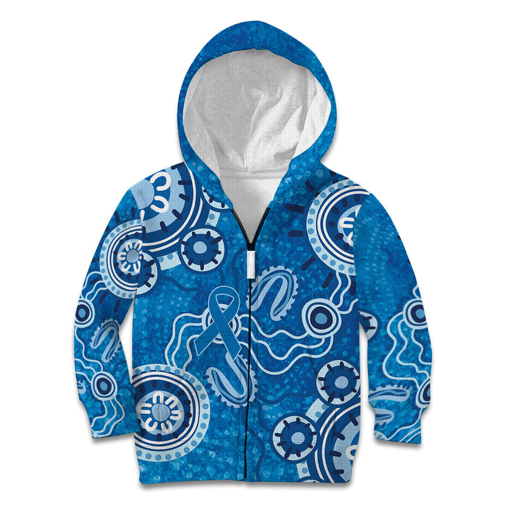 Australia Indigenous Prostate Cancer Prevention Kid Hoodie Blue Ribbon Aboriginal Art
