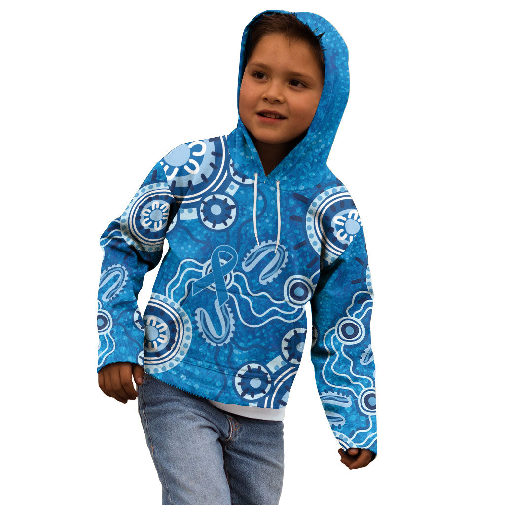 Australia Indigenous Prostate Cancer Prevention Kid Hoodie Blue Ribbon Aboriginal Art