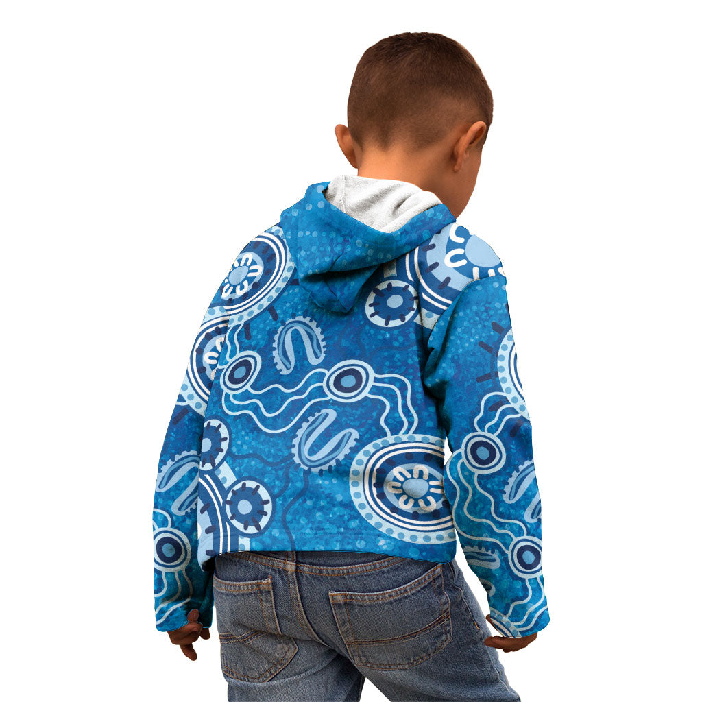 Australia Indigenous Prostate Cancer Prevention Kid Hoodie Blue Ribbon Aboriginal Art