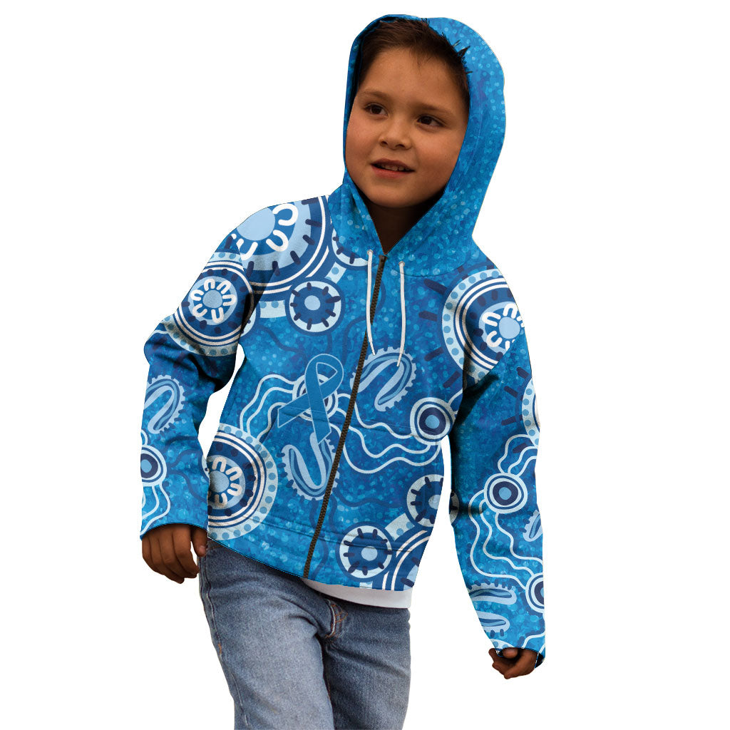Australia Indigenous Prostate Cancer Prevention Kid Hoodie Blue Ribbon Aboriginal Art