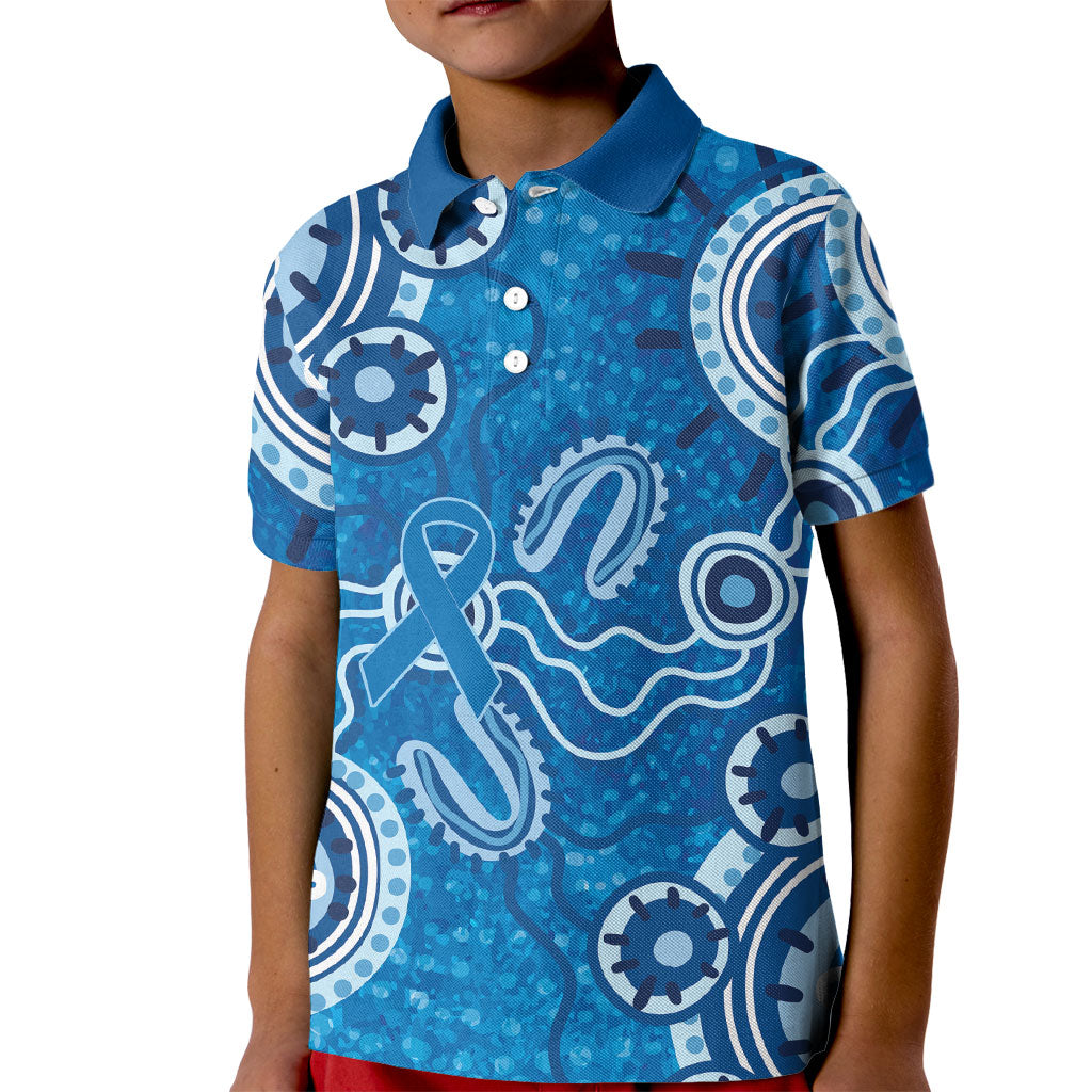 Australia Indigenous Prostate Cancer Prevention Kid Polo Shirt Blue Ribbon Aboriginal Art