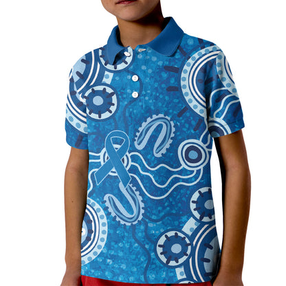 Australia Indigenous Prostate Cancer Prevention Kid Polo Shirt Blue Ribbon Aboriginal Art