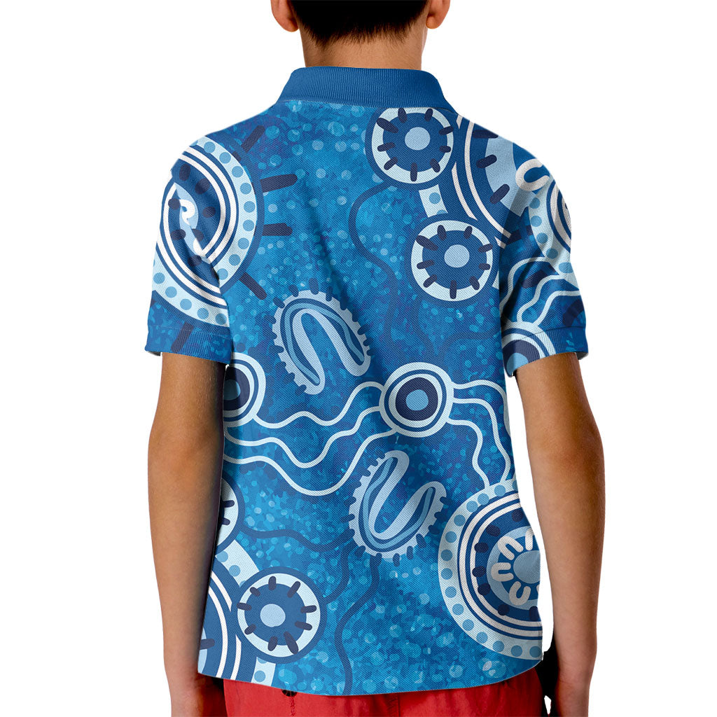 Australia Indigenous Prostate Cancer Prevention Kid Polo Shirt Blue Ribbon Aboriginal Art