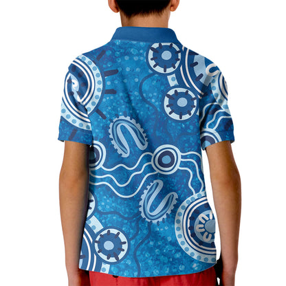 Australia Indigenous Prostate Cancer Prevention Kid Polo Shirt Blue Ribbon Aboriginal Art