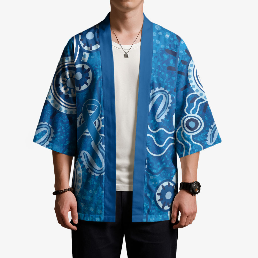 Australia Indigenous Prostate Cancer Prevention Kimono Blue Ribbon Aboriginal Art