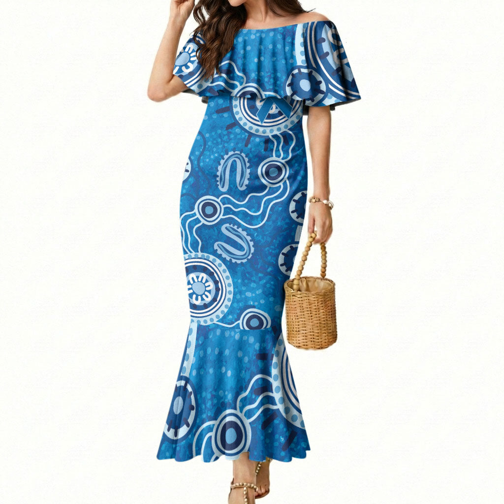 Australia Indigenous Prostate Cancer Prevention Mermaid Dress Blue Ribbon Aboriginal Art