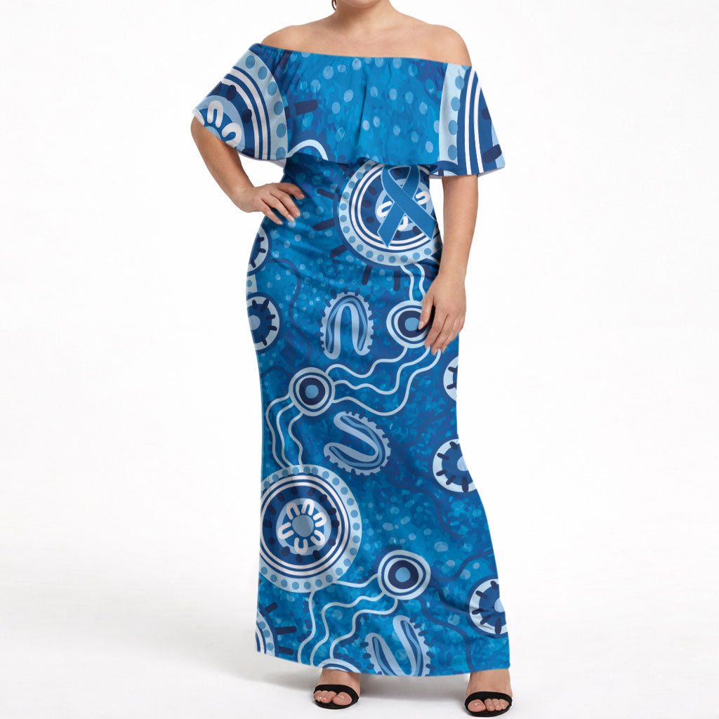 Australia Indigenous Prostate Cancer Prevention Off Shoulder Maxi Dress Blue Ribbon Aboriginal Art