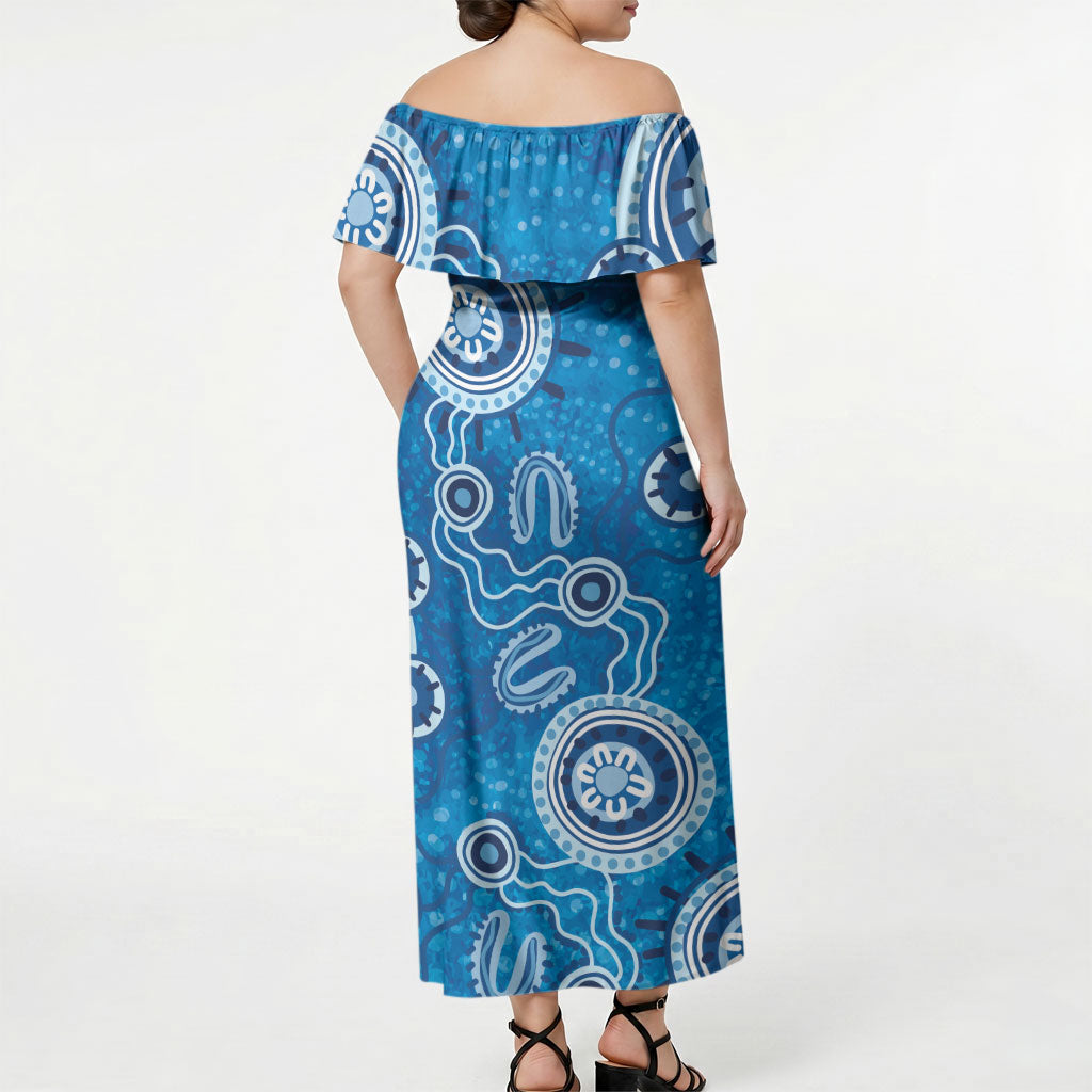 Australia Indigenous Prostate Cancer Prevention Off Shoulder Maxi Dress Blue Ribbon Aboriginal Art