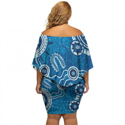 Australia Indigenous Prostate Cancer Prevention Off Shoulder Short Dress Blue Ribbon Aboriginal Art