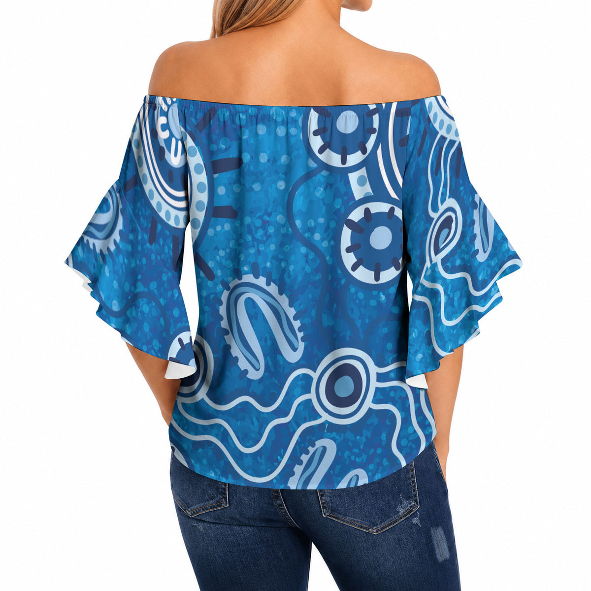 Australia Indigenous Prostate Cancer Prevention Off Shoulder Wrap Waist Top Blue Ribbon Aboriginal Art