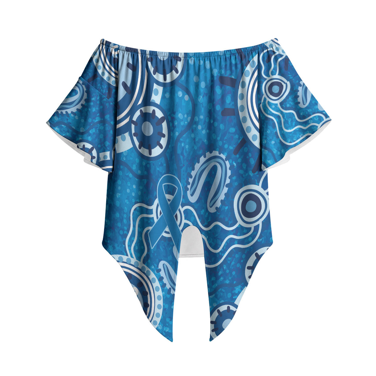 Australia Indigenous Prostate Cancer Prevention Off Shoulder Wrap Waist Top Blue Ribbon Aboriginal Art