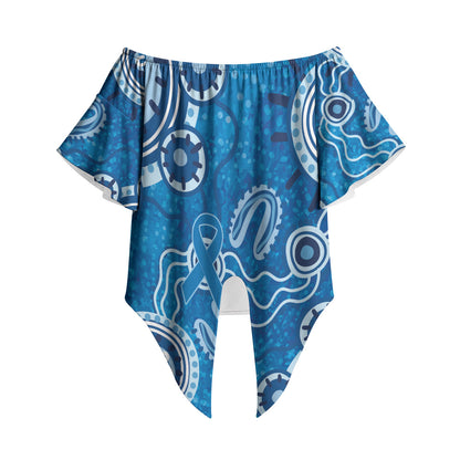 Australia Indigenous Prostate Cancer Prevention Off Shoulder Wrap Waist Top Blue Ribbon Aboriginal Art