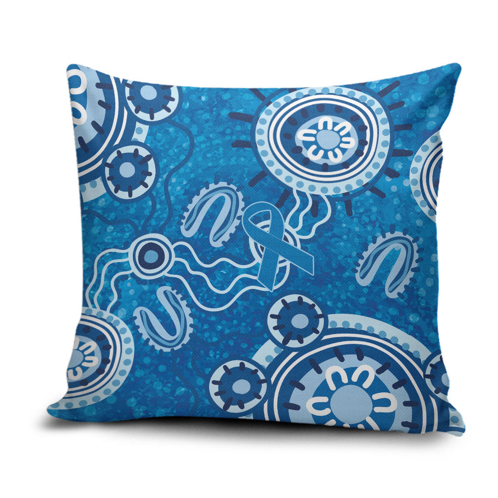 Australia Indigenous Prostate Cancer Prevention Pillow Cover Blue Ribbon Aboriginal Art