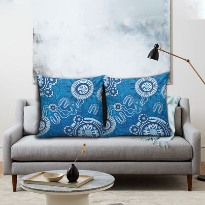 Australia Indigenous Prostate Cancer Prevention Pillow Cover Blue Ribbon Aboriginal Art