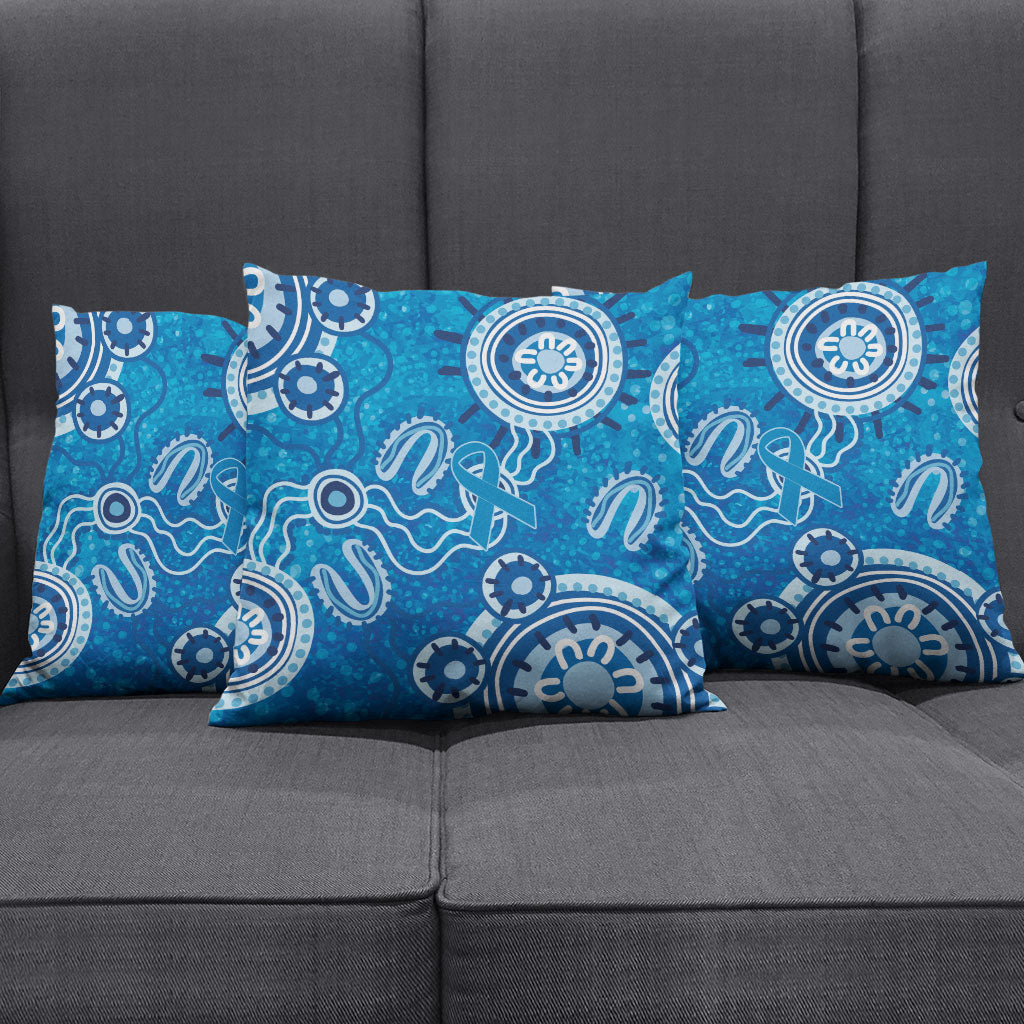 Australia Indigenous Prostate Cancer Prevention Pillow Cover Blue Ribbon Aboriginal Art