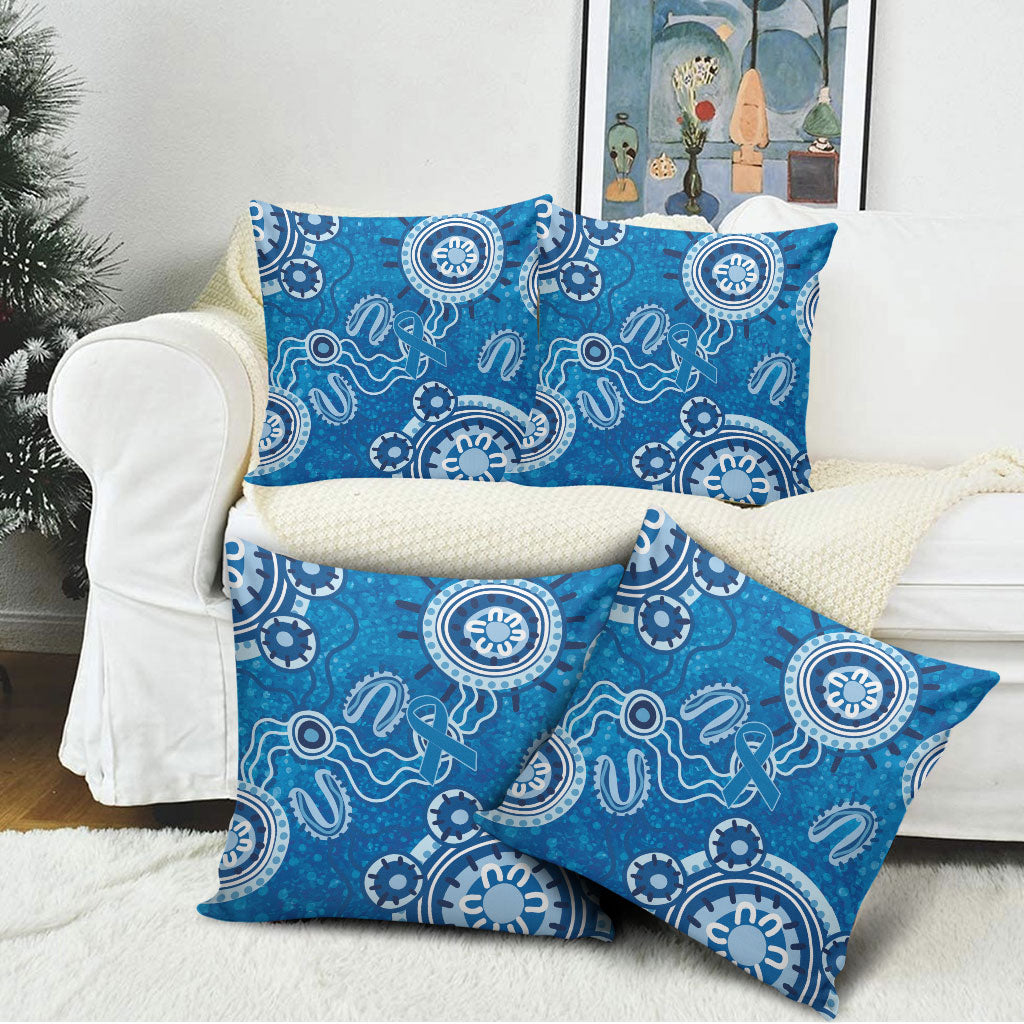 Australia Indigenous Prostate Cancer Prevention Pillow Cover Blue Ribbon Aboriginal Art