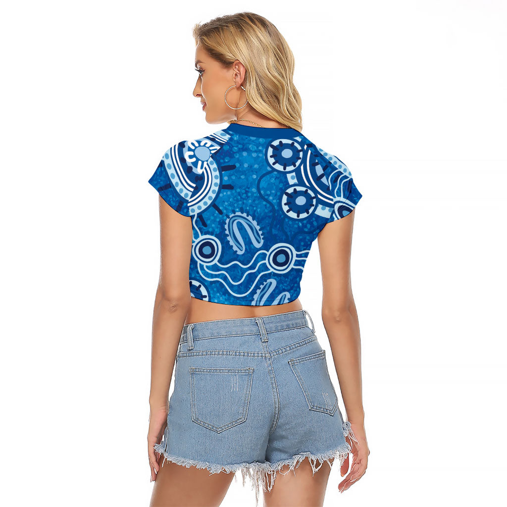 Australia Indigenous Prostate Cancer Prevention Raglan Cropped T Shirt Blue Ribbon Aboriginal Art