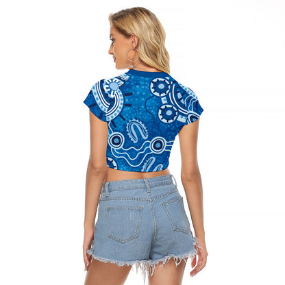 Australia Indigenous Prostate Cancer Prevention Raglan Cropped T Shirt Blue Ribbon Aboriginal Art