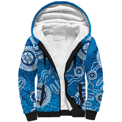 Australia Indigenous Prostate Cancer Prevention Sherpa Hoodie Blue Ribbon Aboriginal Art