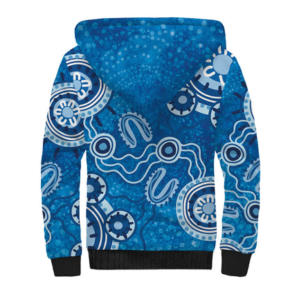 Australia Indigenous Prostate Cancer Prevention Sherpa Hoodie Blue Ribbon Aboriginal Art