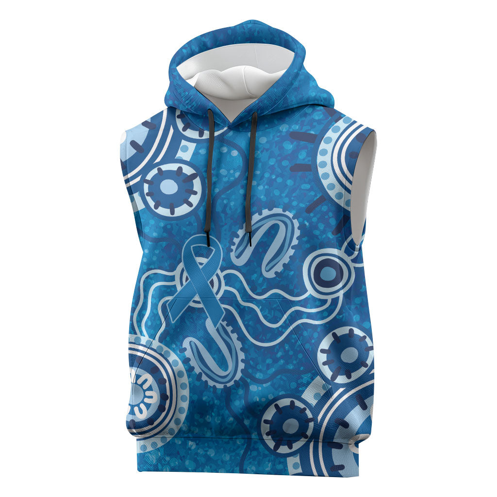 Australia Indigenous Prostate Cancer Prevention Sleeveless Hoodie Blue Ribbon Aboriginal Art