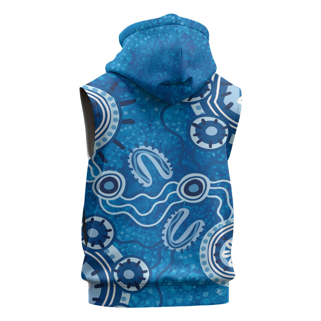 Australia Indigenous Prostate Cancer Prevention Sleeveless Hoodie Blue Ribbon Aboriginal Art