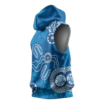 Australia Indigenous Prostate Cancer Prevention Sleeveless Hoodie Blue Ribbon Aboriginal Art