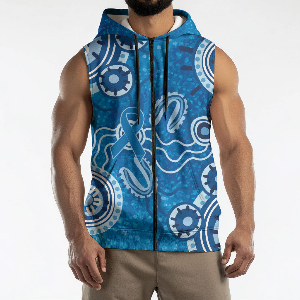 Australia Indigenous Prostate Cancer Prevention Sleeveless Zip Hoodie Blue Ribbon Aboriginal Art